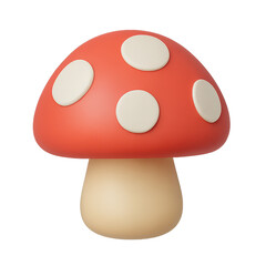 Fototapeta premium Whimsical Red Mushroom with White Polka Dots Against a Soft on transparent background