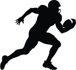 Silhouette of an American football player running with the ball in action