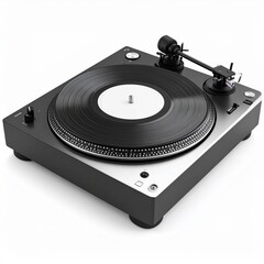 Black and Silver Turntable with Vinyl Record