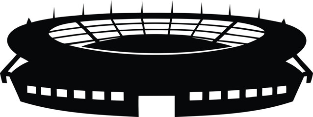 A black and white depiction of a classic stadium architecture