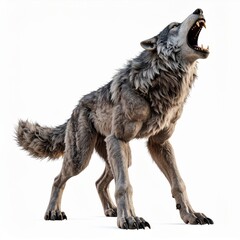 Howling Grey Wolf on White Background
