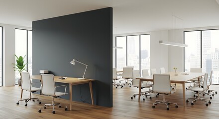 Modern Office Space with Conference Room and Individual Workstation Design bright