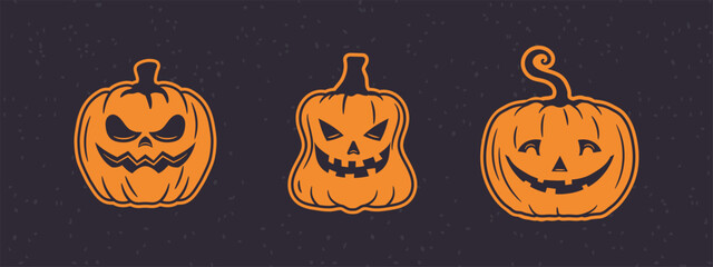 Expressive Halloween pumpkins set isolated on white easy to use in any design
