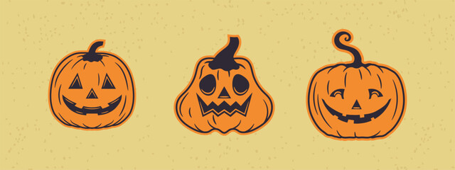 Clean vector Halloween pumpkins with old school charm great for print or digital