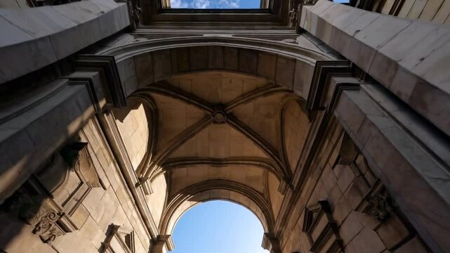 Sunlight entering through archway of historic building