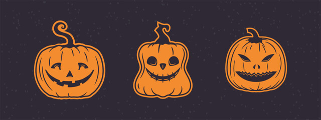 Halloween pumpkin pack with different moods from creepy to cute ready to drop into your design