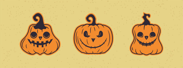 Hand drawn Halloween pumpkins in vintage style ideal for themed branding and decoration