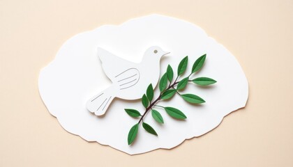 Dove with olive branch symbol peace message, minimal design illustration