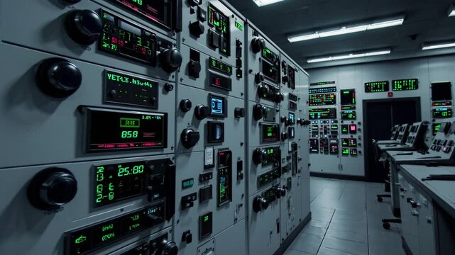 Control room panels with changing values in technological facility