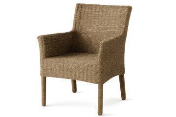 Fototapeta premium Wicker armchair providing cozy seating, natural texture highlighting minimalist interior design against transparent backdrop