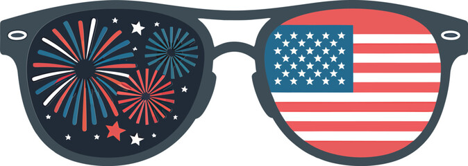 Fototapeta premium Patriotic sunglasses with american flag and fireworks for fourth of july celebrations
