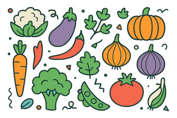 Fototapeta premium Create an outline of vegetables in a doodle style illustration with a black color scheme on a transparent background in vector format