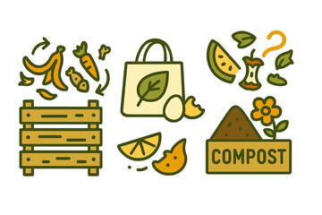 Compost is made from organic waste, including food and household waste, as shown in a vector illustration set