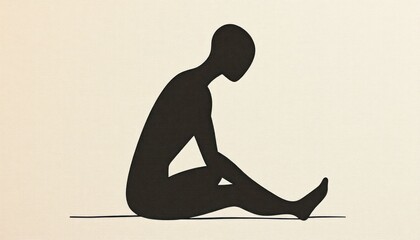Abstract silhouette illustration of pensive woman sitting, contemplation