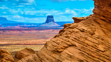 Aerial Monument Valley Sandstone Formation Desert Butte Vivid Sky Perspective