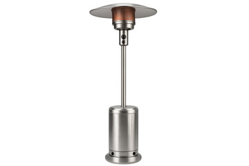 Metal patio heater featuring a transparent background, radiating warmth and comfort for outdoor gatherings and cozy relaxation
