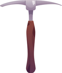 Pick tool, axe vector icon, cartoon iron or stone sharp blade with wooden handle, equipment for archeology digging work