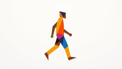 Abstract Geometric Figure Walking with Vibrant Colors on a Clean Background