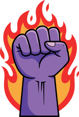 Purple Fist Raised with Red and Orange Flames Vector Illustration Symbolizing Power and Strength 