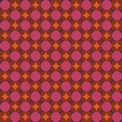 Pattern designed from pink, orange, brown and purple shapes created using the arc tool
