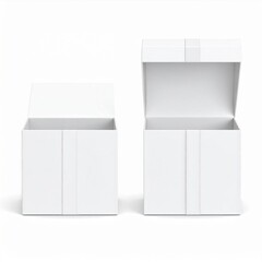 Two White Gift Boxes Open and Closed on White Background