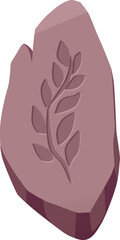 Rune with leaf old trace vector flat icon, archeologic fossil dig, ancient rune stone, rock with engraved plant symbol
