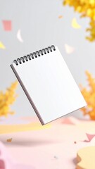Blank White Spiral Notebook Floating in Pastel Setting