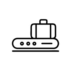 Airport baggage claim carousel with suitcase. Luggage retrieval system shown on baggage carousel at airport.  Baggage claim concept for travel agencies, airport websites, and travel guides.