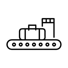 Baggage claim area with suitcase on conveyor belt. Airport luggage system shows rolling suitcase on belt. Simple luggage claim illustration for travel agencies, airport websites, or travel blogs.