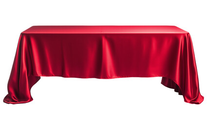 Elegant red tablecloth draped over a dining table, isolated on a transparent or white background. Ideal for festive, culinary, and interior-themed designs.