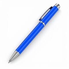 Blue Metallic Pen on White Background