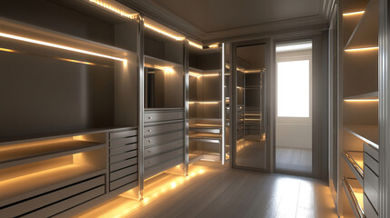 Stylish and Modern WalkIn Closet Designed with Ample Storage Space and Elegance