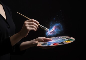 Artist Hands Painting with Stars from a Cosmic Nebula Palette This represents boundless creativity and creation