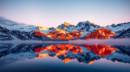 Obraz premium Alpine lake reflecting mountains at twilight
