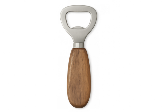 Classic bottle opener with wooden handle, isolated on transparent background, ready for easy integration into any design project