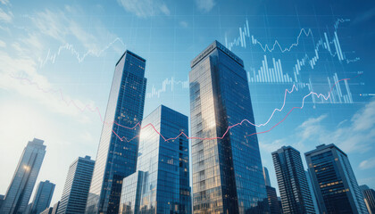 Dynamic urban skylines featuring modern glass skyscrapers reflecting the blue sky in Hong Kong, Chicago, and other major business cities