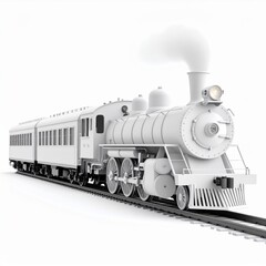 Obraz premium White Steam Train on Tracks 3D Render