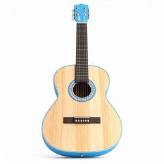 Obraz premium Light Blue Acoustic Guitar with Natural Wood Body