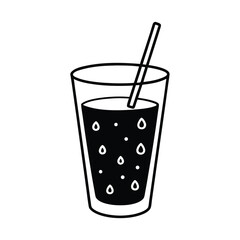 Ice cold lemonade glass covered with dripping condensation drops on white background Line art