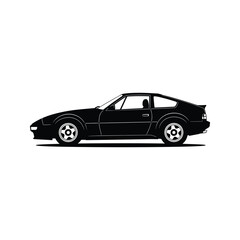 Obraz premium Black Silhouette of Classic 80s Sports Coupe Car Side View Vintage Vehicle Graphic