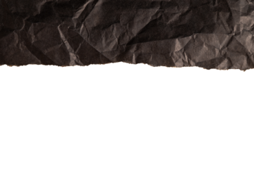 Horizontal torn black crumpled paper edge with transparent background
