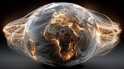 Visual representation of Earth illuminated with streams of golden light. The artwork symbolizes global connectivity and the exchange of information in today's digital landscape.