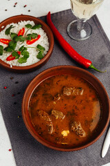 Georgian cuisine dish in a restaurant on a light background