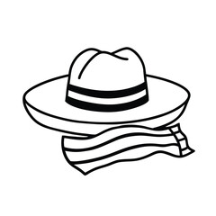 Sunhat paired with beach towel ready for summer day on white background Line art