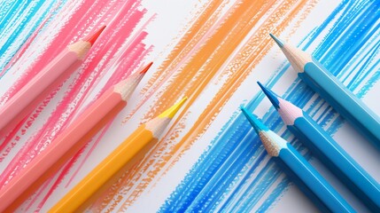 Close-up of an array of colored pencils against a chalky backdrop.
