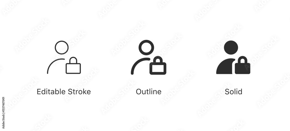 Aufkleber user with lock icons | for account security, privacy, and user authentication | editable stroke, outline, and solid icon