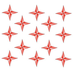 A repeating pattern of red, four-pointed star shapes with a glossy gradient effect on a white background, arranged in a diagonal grid