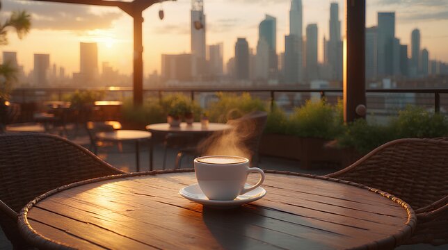 morning coffee with blur cityscape as background.| travel and vacation concept, Inspiration, Energy, Motivation, Positive Vibes, Tranquility, Calm, Peace - Powered by Adobe