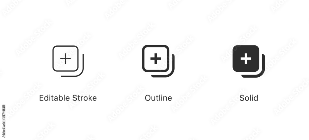 Leinwandbilder create add new icon symbol plus sign | add file or layer icons | album/add icons | for photo galleries, content creation, and digital interfaces | in editable stroke, outline, and solid