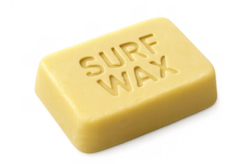 Yellow surf wax bar isolated on a transparent background, ready for application on surfboards for enhanced grip